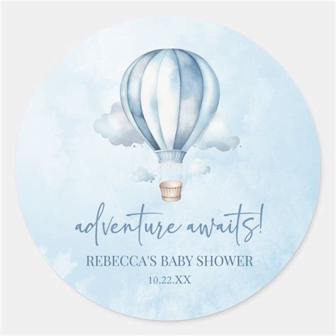 Adventure Awaits Blue Hot Air Balloon Baby Shower Classic Round Sticker Zazzle Adventure
