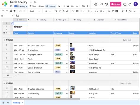 Excel Travel Itinerary Template