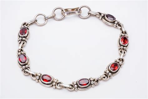 Sterling Silver Garnet Bracelet Etsy