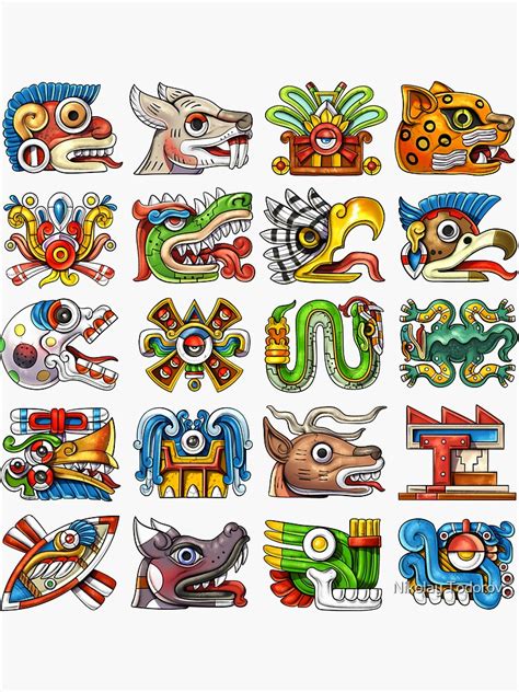 Aztec Glyph Symbols Sticker For Sale By Nikolay Todorov Redbubble