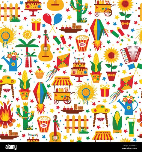 Festa Junina Village Festival In Latin America Seamless Pattern Stock