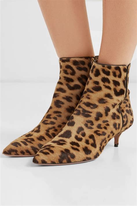 Aquazurra Quant Leopard Print Calf Hair Ankle Boots Gigi Hadids