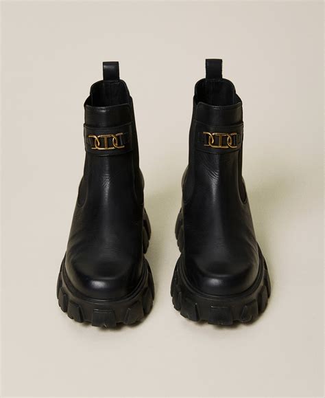 Chelsea boots with Oval T logo Woman, Black | TWINSET Milano