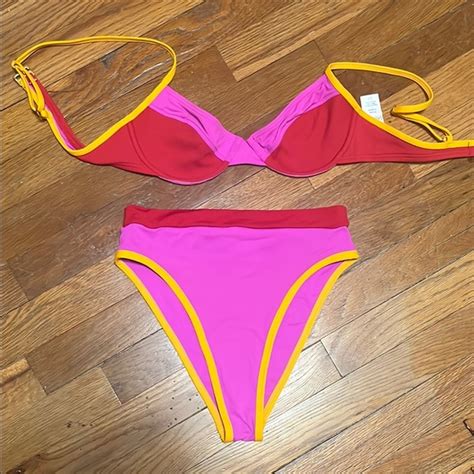 L Space Swim Lspace Vibrant Pink And Red Bikini Set Poshmark