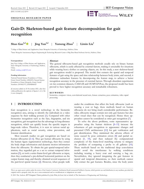 PDF GaitD Skeletonbased Gait Feature Decomposition For Gait