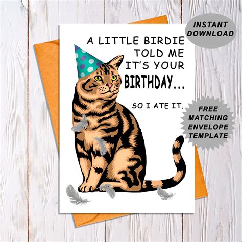 Printable Cat Birthday Card, Funny Cats Birthday Card, Cat Lover Card ...