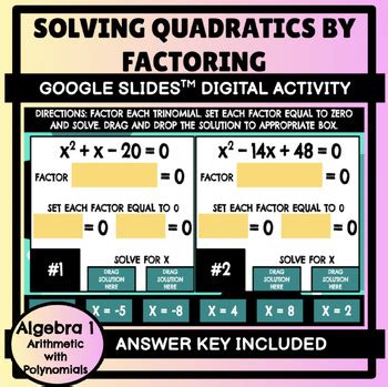 Solving Quadratic Equations By Factoring Digital Drag Drop Activity