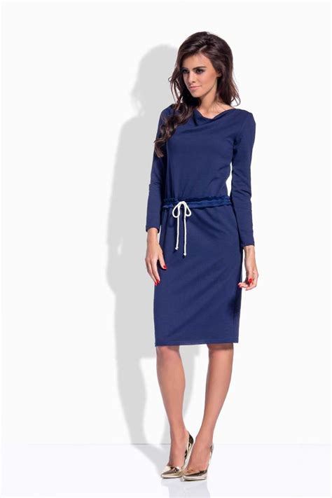 Dark Blue Drawstring Waist Midi Dress