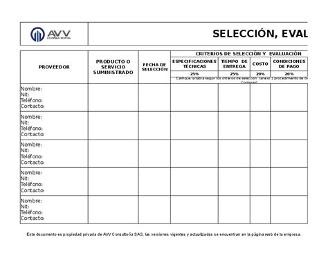 Xls Formato Seleccion Evaluacion Y Reevaluacion De Proveedores