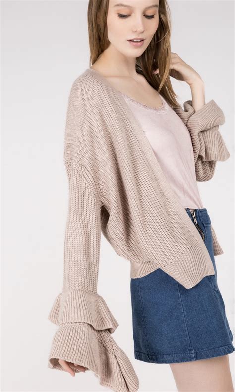 Claudia Open Sweater Cardigan With Long Ruffle Sleeves Jst A Pol