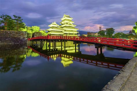 Night view of Matsumoto Castle -Crow Castle- and bridge Photograph by ...