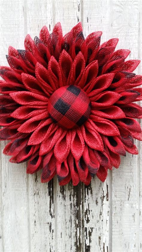 Christmas Wreath Buffalo Plaid Wreath Red And Black Buffalo Image 2 Ribbon Wreath Diy Flower