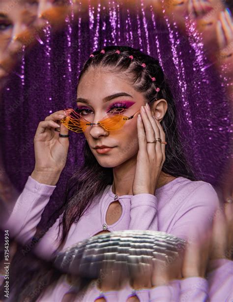 Euphoria Inspired Editorial Photo Shoot Glitter Background Purple Black Model Caucasian Hispanic