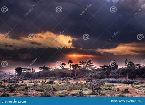 Sunset Sunrise Kenyan Landscape In Great Rift Valley Nakuru City County