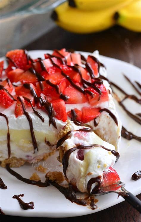 No Bake Banana Split Layered Cheesecake Dessert From