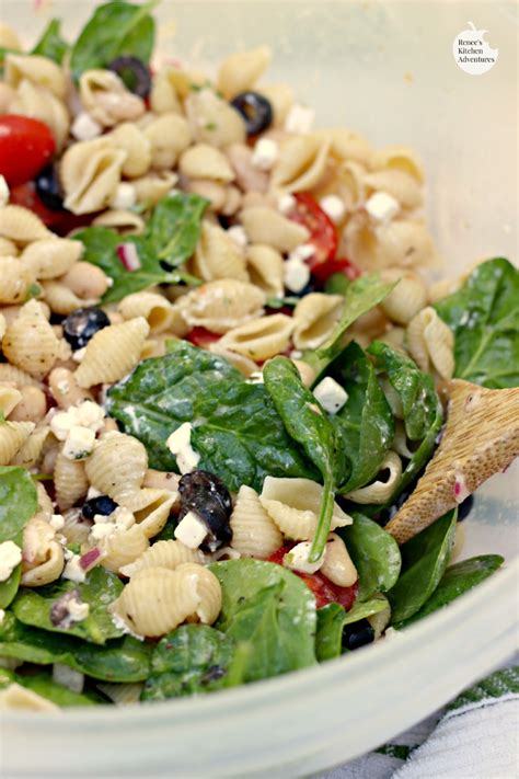 Spinach Feta And Bean Pasta Salad Renee S Kitchen Adventures