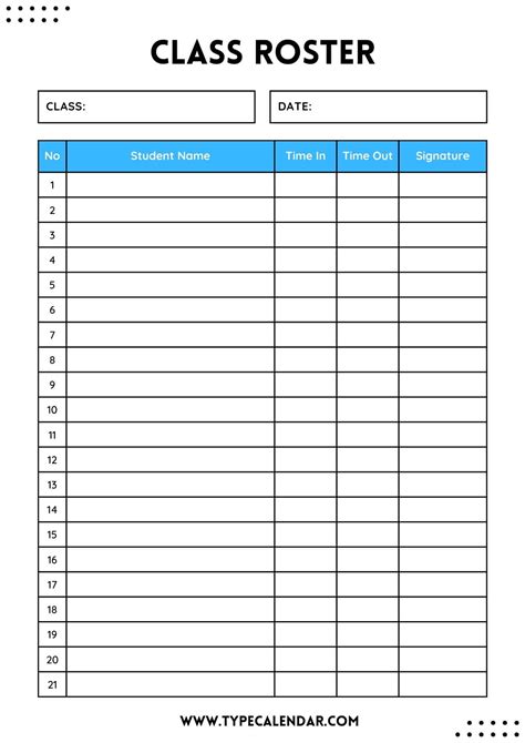 Free Printable Class Roster Templates [excel Word Pdf] Editable