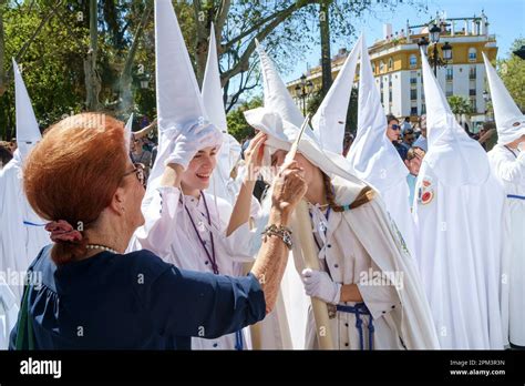 Seville Spain Holy Week Semana Santa Young Ladies Wearing Nazareno