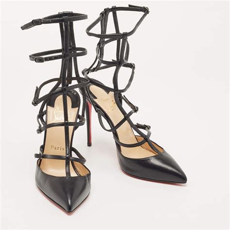 Christian Louboutin Black Leather Kadreyana Caged Pumps Size 37 For Sale At 1stdibs