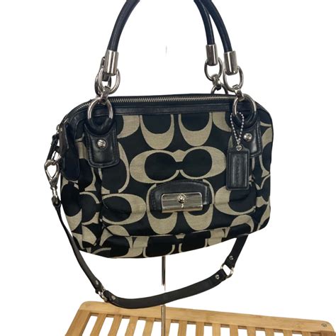 Coach Beige Black Leatherfabric Handbags