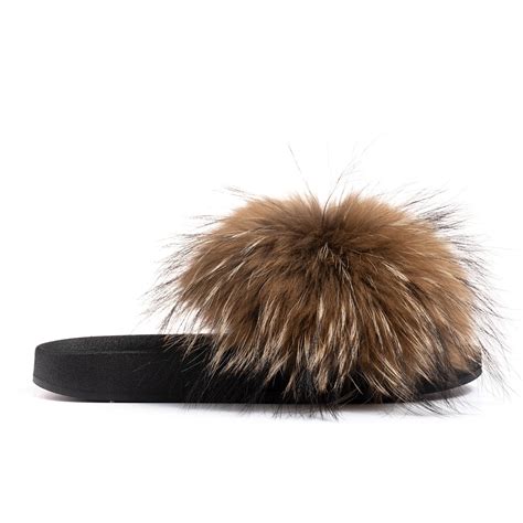 Brown Black Fox Fur Slides – Confetti Boutique