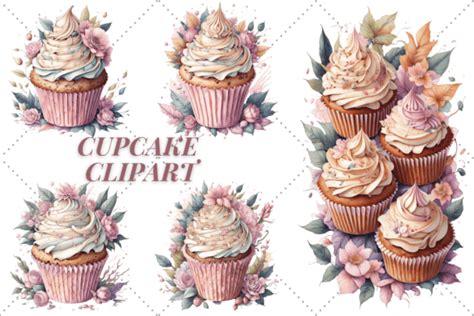 Pink Watercolour Cupcake Clipart Bundle Graphic By YnovaArt Creative