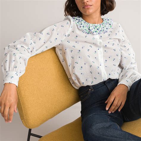 Floral Print Cotton Blouse With Peter Pan Collar And Long Sleeves