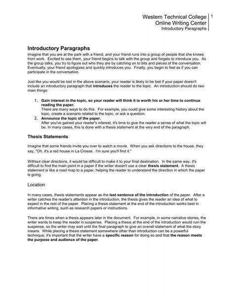 Introductory Paragraphs Western Technical College