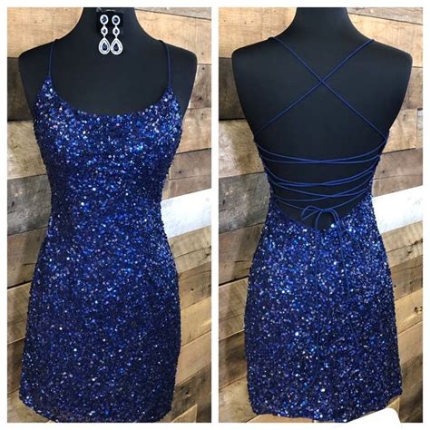 Sparkle Navy Blue Tight Party Dress Homecoming Dresses Short Tight