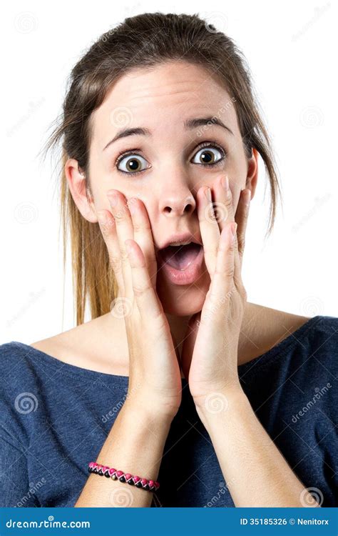 Young Surprised Woman Holding Her Face Stock Photo Image Of Amazed