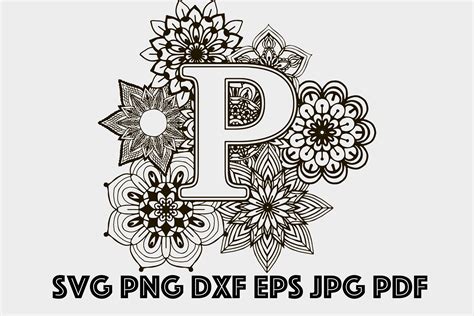 Letter P Mandala Svg Monogram Svg Monogram Alphabet Svg Etsy