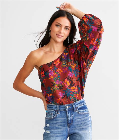 Willow And Root Floral One Shoulder Top Womens Shirts And Blouses In