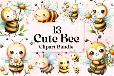 Cute Bee Clipart Bundle Graphic By Vertex · Creative Fabrica