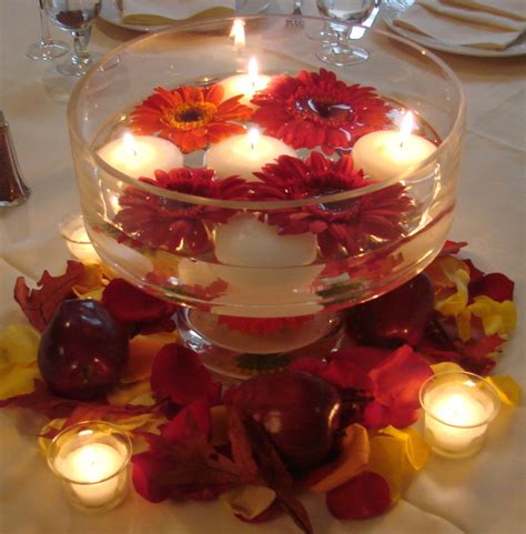 Gerber Daisies Floating Candles And Apples Centerpiece Candle