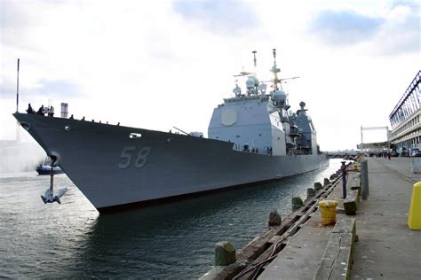 A Port Bow View Of The Us Navy Usn Ticonderoga Class Guided Missile