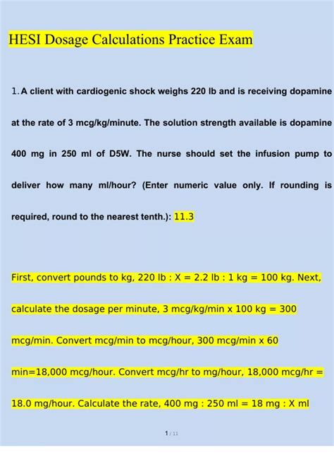 HESI Dosage Calculations Practice Exam Questions With All The Correct