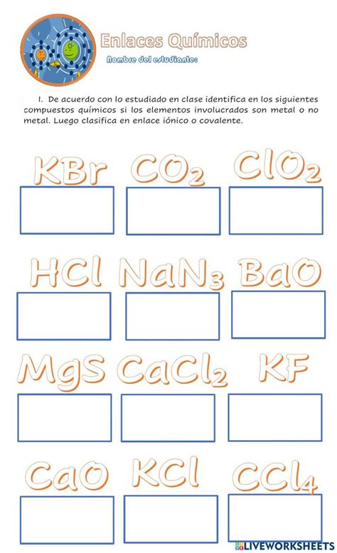 Tipos De Enlace I Nico O Covalente Worksheet Ense Anza De Qu Mica