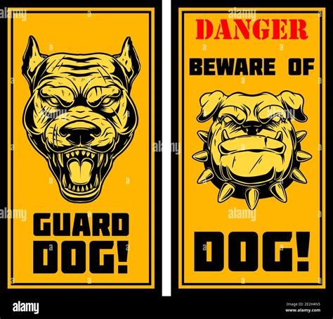 Danger Guard Dog Beware Of The Dog Sign With With Angry Dog Head