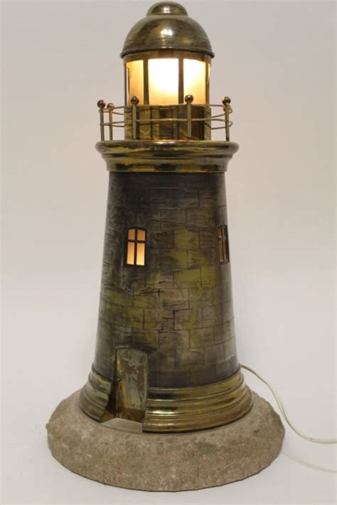 Lot Antique Brass Lighthouse Form Table Lamp