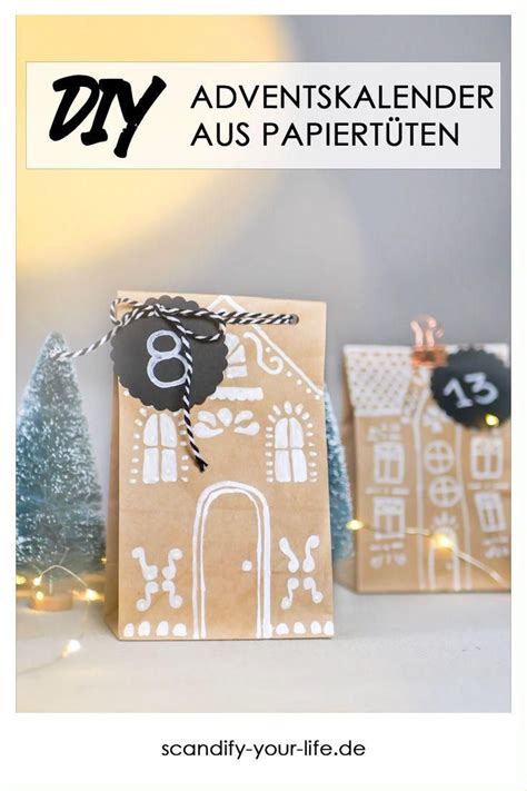 DIY Adventskalender Stadt aus Papiertüten basteln Bastelidee selber