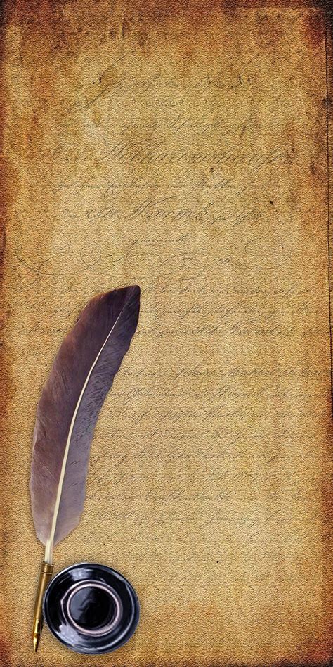 Feather Pen With Ink Bottle And Vintage Paper Background Wallpaper