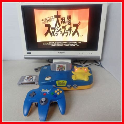 【傷や汚れあり】動作品 N64 ニンテンドウ64 本体 ピカチュウ ブルー×イエロー Nus 101ソフト2本 まとめてセット 任天堂