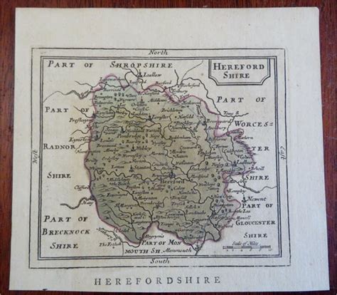 Herefordshire English County Map C 1785 90 Small Detailed Engraved Ma Brian Dimambro