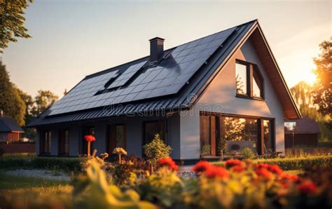 Newly Constructed Home With Solar Panels On The Roof Under A Bright Sky