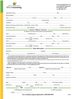 Fillable Online Financing Application For All LinesesLeasing Fax Email