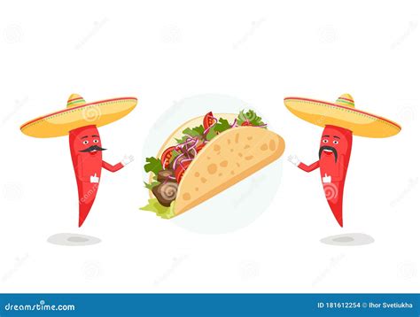 Taco Vector Cartoon Landing Page Template Hand Drawn Traditional