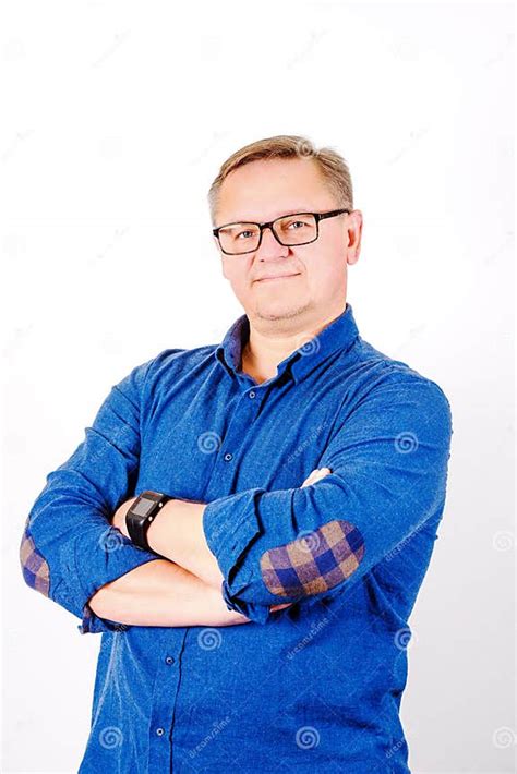 Men In Glasses And Blue Shirt Stock Image Image Of Expression Person