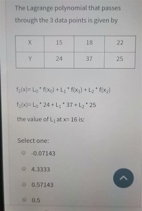 Solved The Lagrange Polynomial That Passes Through The 3