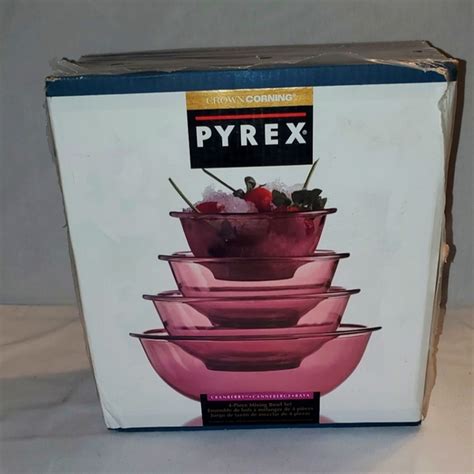 Pyrex Kitchen Vintage 992 Crown Corning Cranberry Pyrex 4 Piece