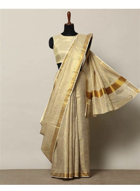 Kerala Kasavu Saree With Zari Woven Pallu Etsy Kerala Kasavu Saree